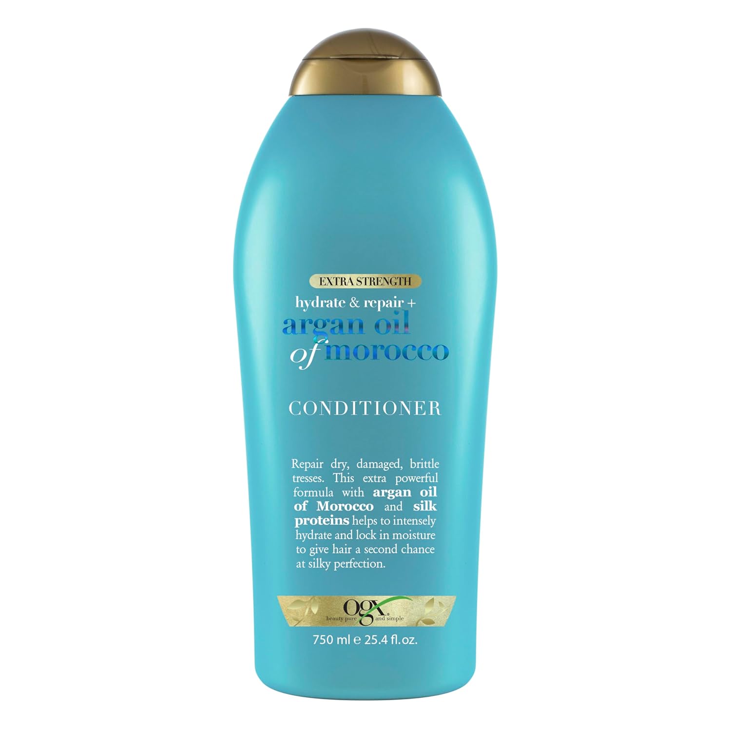 OGX Extra Strength Hydrate & Repair + Argan Oil of Morocco Conditioner for Dry, Damaged Hair, Cold-Pressed Argan Oil to Moisturize Hair, Paraben-Free, Sulfate-Free Surfactants, 25.4 Fl Oz