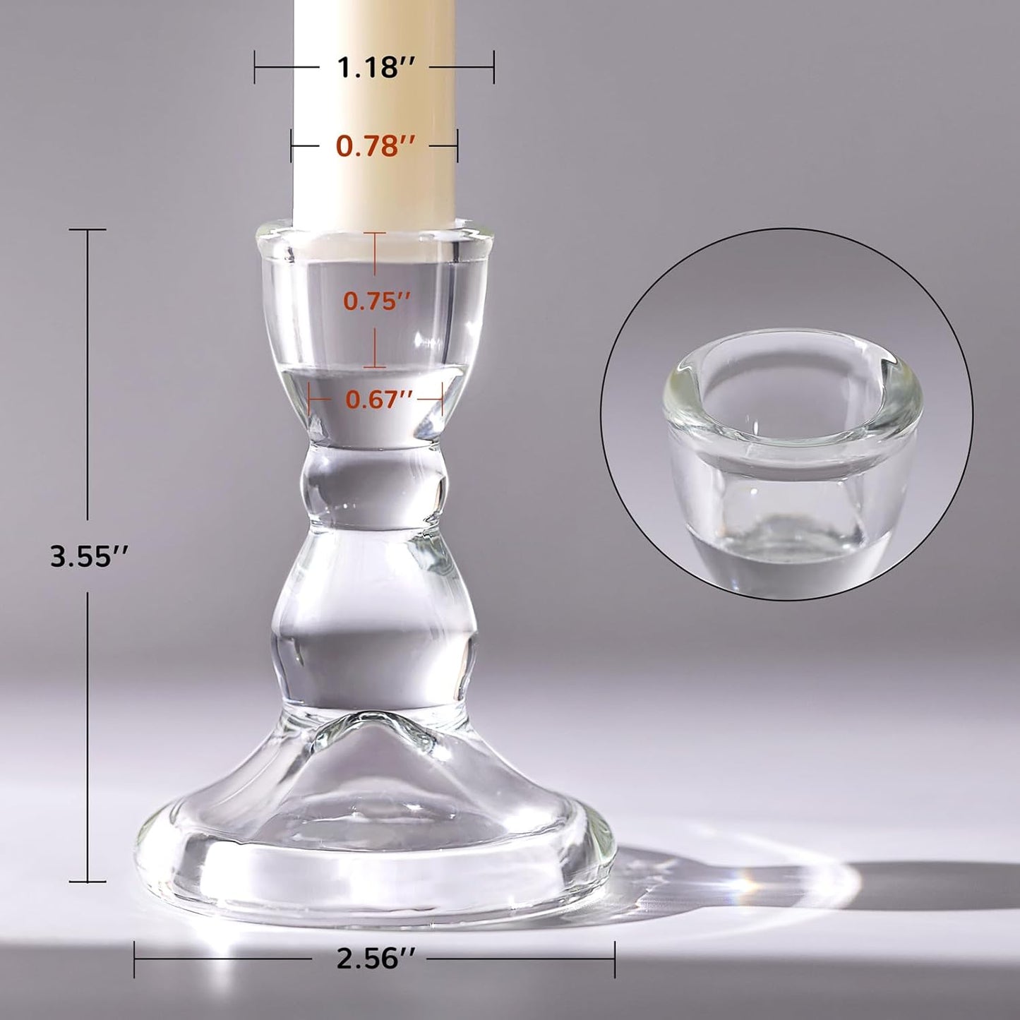 Lanttu 24 Pcs Candlestick Holders Bulk, 2.56 x 3.55in Clear Taper Candle Holders, Glass Candle Holders Set for Wedding Table, Party, Windowsill Decor