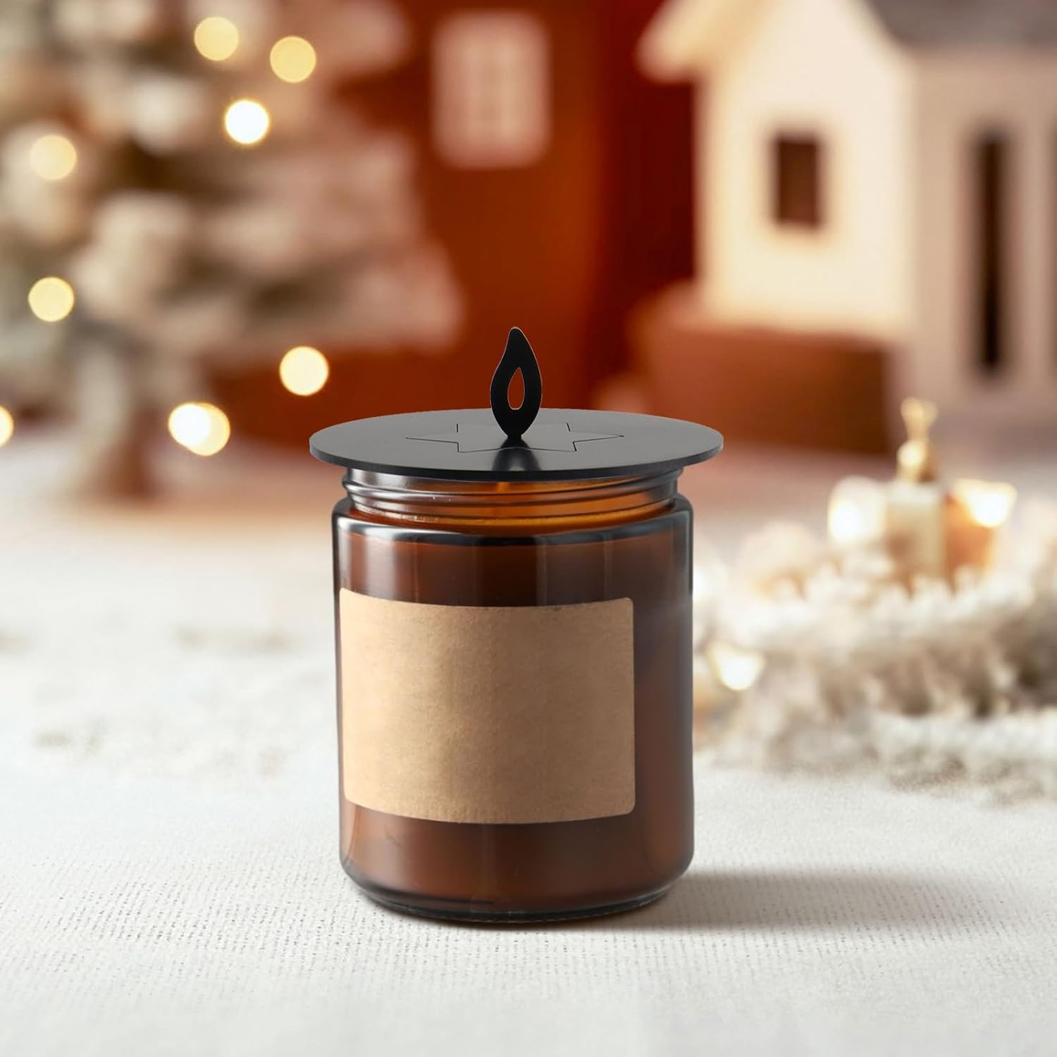 Bitray 2Pcs Candle Cover Stainless Steel Black Candle Topper Hexagonal-star Candle Jar Lid
