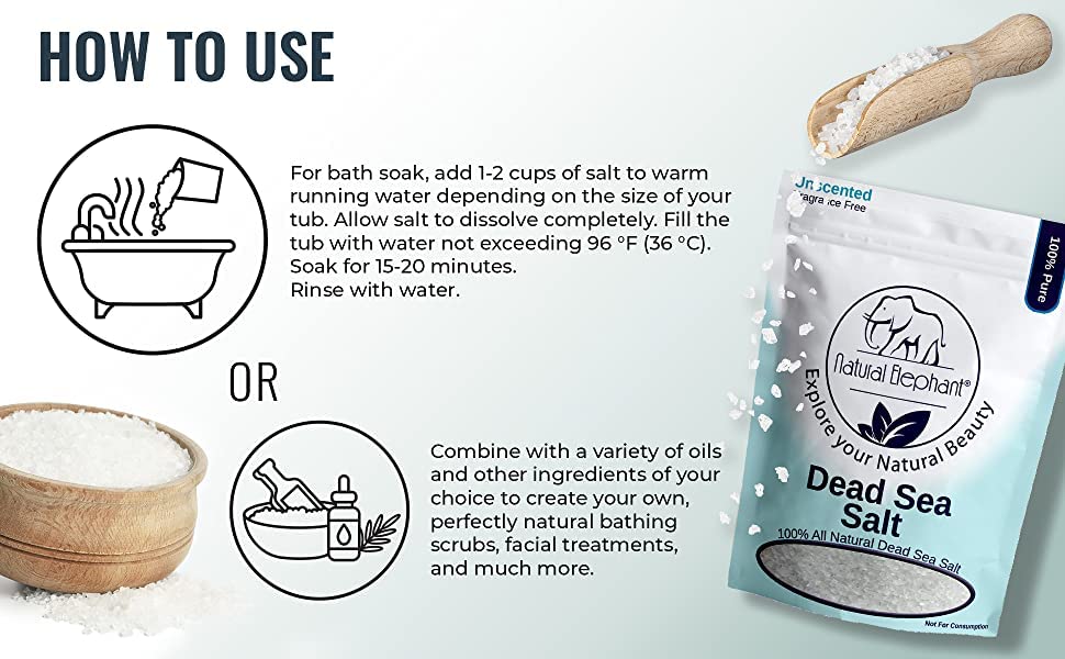 Natural Elephant Dead Sea Bath Salt | 2 Pound Bag (32oz) | 100% Natural and Pure| Coarse Grain | Ideal for Baths and Soaks