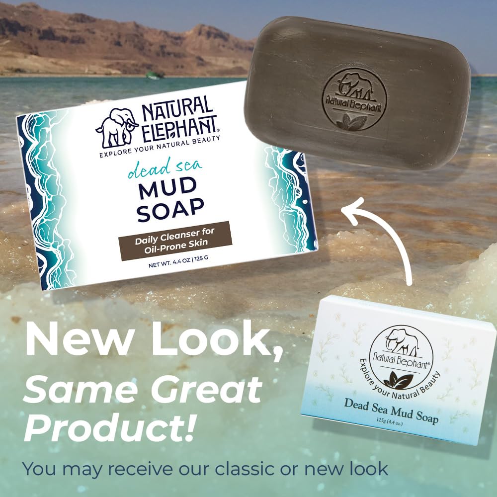 Natural Elephant Dead Sea Mud Soap Bar | Mineral-Rich Face & Body Cleanser with Natural Dead Sea Minerals | 4.4 oz (125 g) Pack of 3