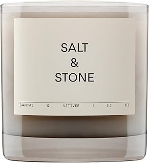 Salt & Stone Scented Candle for Women & Men | Coconut & Soy Blend Wax | Hand-Poured, Aromatic & Fragrant | 100% Cotton Wick | Long-Lasting 50 Hour Burn Time | Santal & Vetiver 8.5 oz