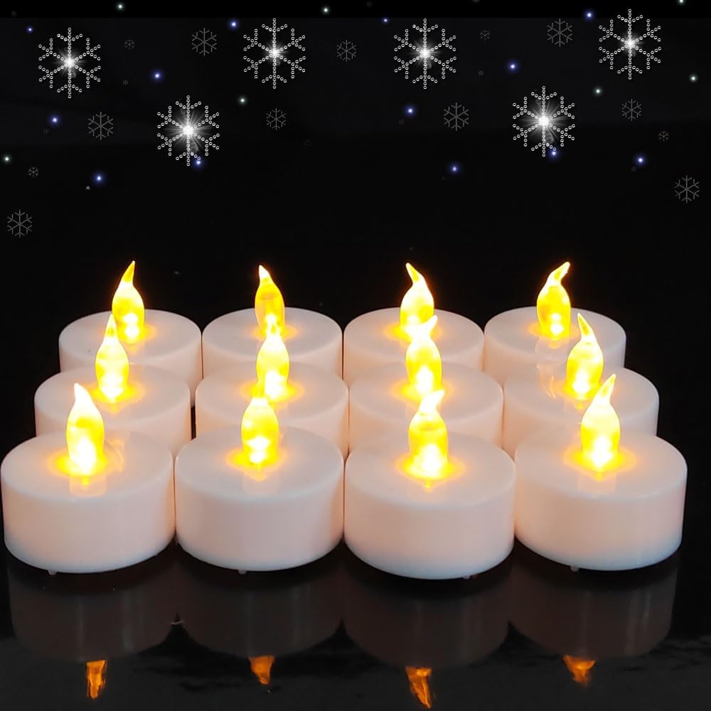 Flameless LED Tea Lights Candles, Flickering Electric Fake Candle, 24 Pack 200+ Hour Battery Operated Warm Yellow Plastic Tealight Candles for Wedding, Halloween, Christmas Decorations