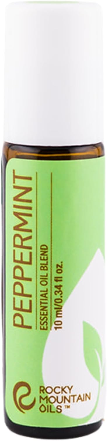 Rocky Mountain Oils Peppermint Roll-On 10ml - Natural Essential Oil Blend, Pre-Diluted Cooling Mint Roller, Fresh Clean Scent Aromatherapy - Plant-Based Formula with Fresh & Minty Fragrance