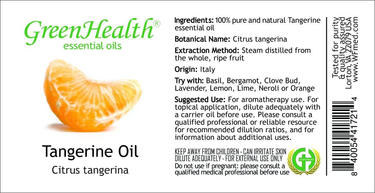 Tangerine – 1/6 fl oz (5 ml) Glass Bottle – 100% Pure Essential Oil – GreenHealth