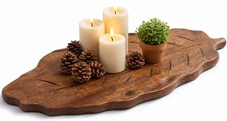 Acacia Wood Leaf Tray - 14" Decorative Tray for Candles, Perfume, Leaf Wooden Jewelry Tray Trinket Dish - Farmhouse Table Centerpiece - Wooden Trays for Coffee Table Wedding Home Decor
