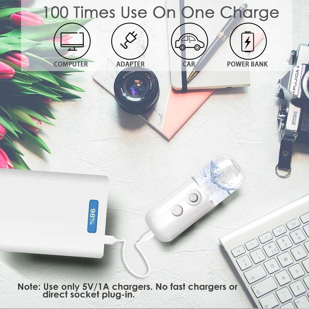 GIVERARE Nano Facial Steamer, Handy Mini Mister, USB Rechargeable Mist Sprayer, 30ml Visual Water Tank Moisturizing&Hydrating for Face, Daily Makeup, Skin Care, Eyelash Extensions-White