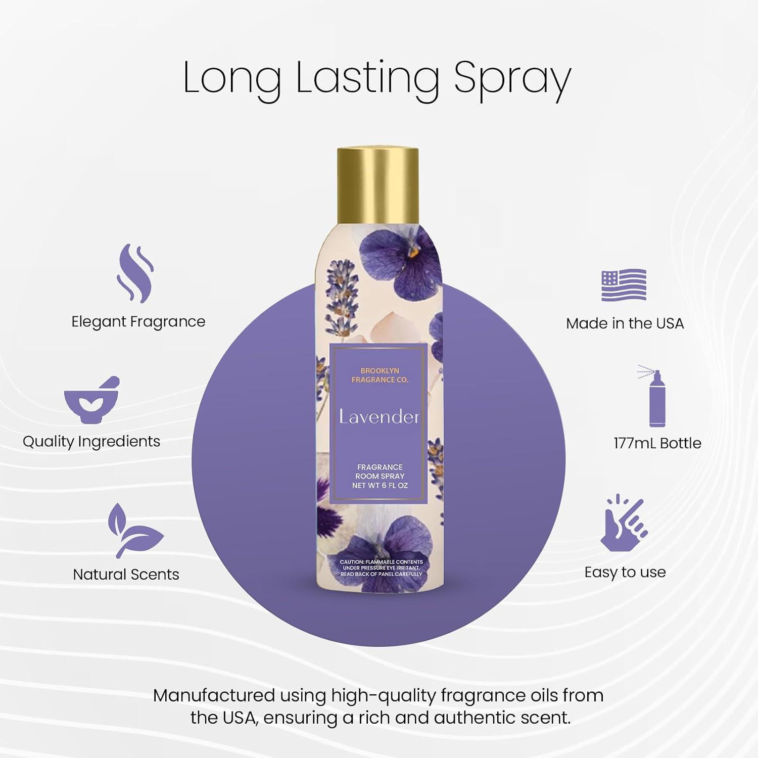 Brooklyn Fragrance Co. Spring Floral Room Spray – Premium Lavender Air Freshener -Long lasting home Fragrance Spray for Bathroom, office & small spaces- 6 Fl oz.