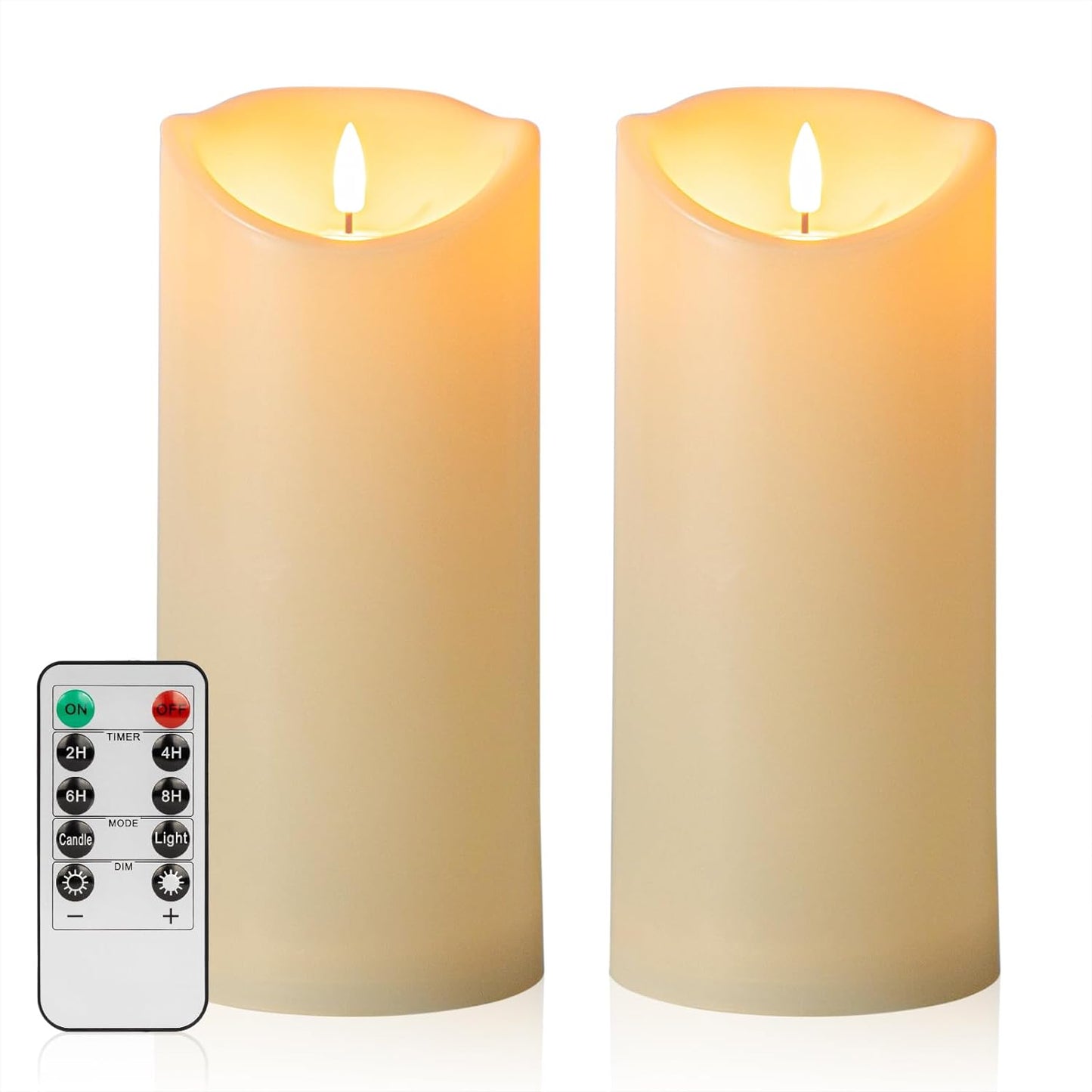 ANGELLOONG 9" x 4" Flickering Flameless Candles with Remote, Battery Operated Timer Candles, LED Pillar Candles for Outdoor Lanterns Porch, Set of 2