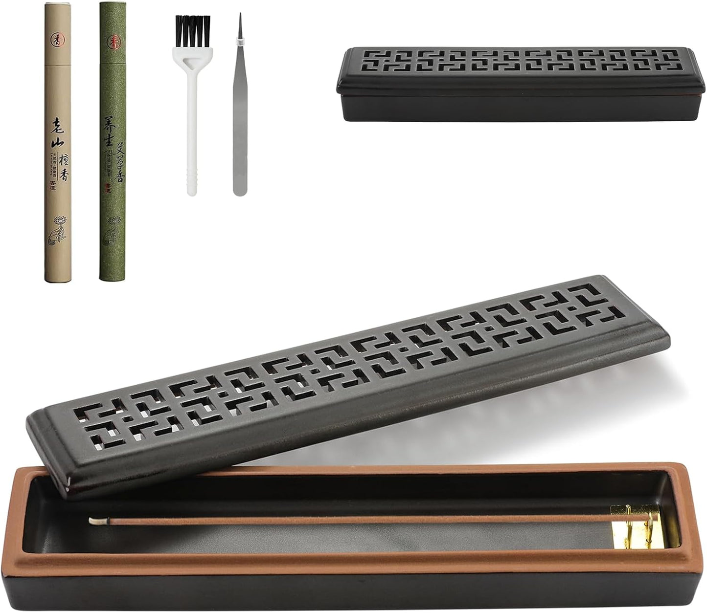 CEREMONY Incense Holder for Sticks, Ceramic Insence-Stick Holder Ash Catcher, Incense Holder Timkburner for Meditation Yoga Spa Room Incense Holder (Lever Brown)