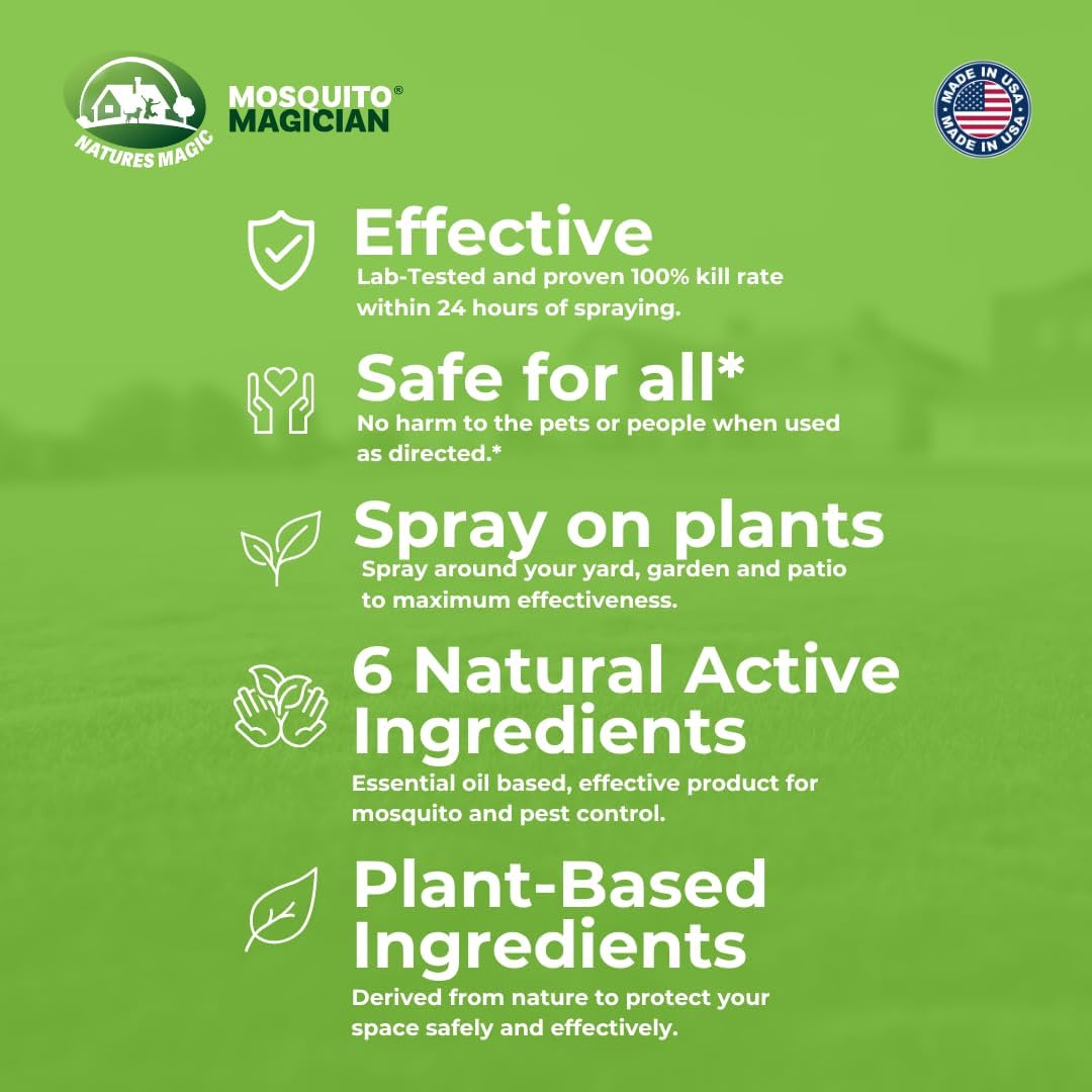Mosquito Magician Indoor and Outdoor Spray (16 OZ) - Flea and Tick Spray - Use for Carpet, Furniture, Bedding, Couches & Pets – Plant-Sourced with Essential Oil – Lemongrass