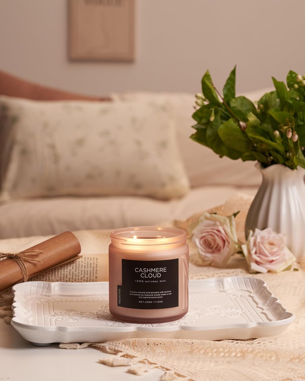 M&SENSE Cashmere Vanilla Scented Candle, 11.6oz Non Toxic Soy Wax 70 Hours Clean Burn Candle, 2 Wick Aromatherapy Gifts for Relaxing Stree Relief, Cozy Winter Home Decor