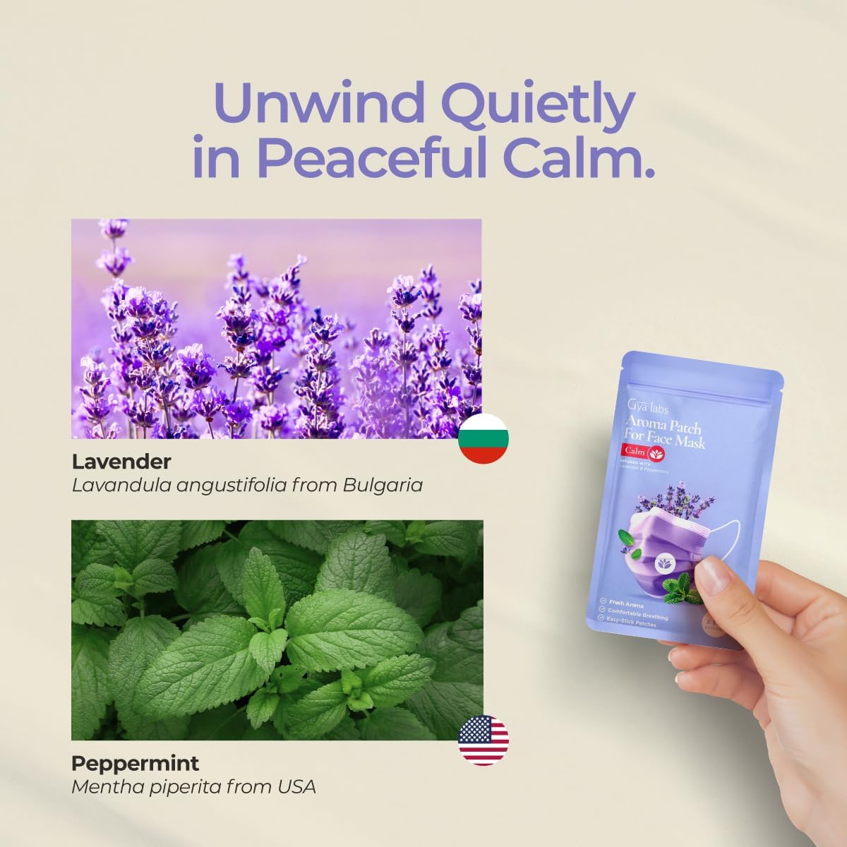 Gya Labs Lavender Aroma Patches - Essential Oil Scented Mask Stickers For Face Masks & Pillows, Infused With Relaxing Peppermint & Lavender Essential Oils (5 Packs, 60 Stickers)