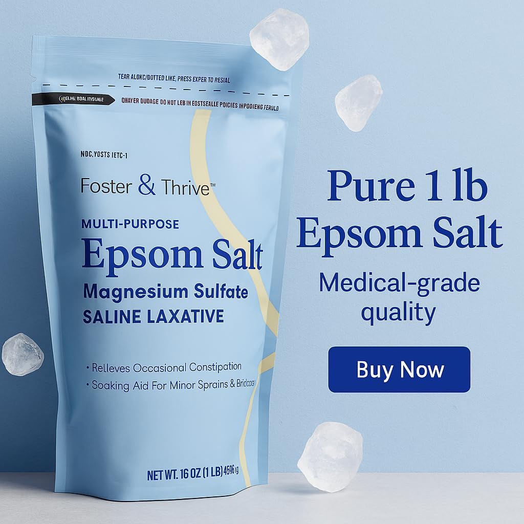 Foster & Thrive 1 lb Pouch Epsom Salt Granules - Magnesium Sulfate USP 100% - Saline Laxative - Multi Purpose