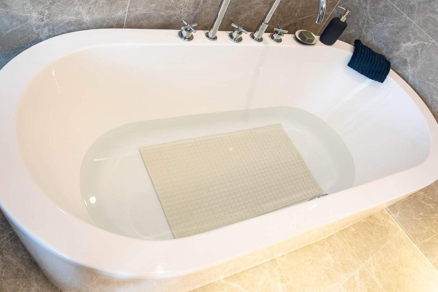 BOWERBIRD Premium Comfort & Safety Bathtub Mat: 800+ Air-Filled Cells for Cloud-Like Softness & Cushioned Support | Non-Slip Design for Sensitive Feet, Reduces Fatigue, Natural Rubber (Cream