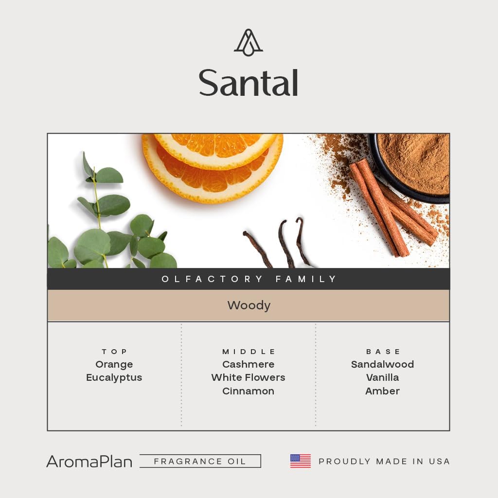 AromaPlan Hotel Scents Santal 5.07 Fl Oz (150ml), Home Luxury Aroma & Hotel Fragrance Diffuser Oil- Hotel Diffuser Oil for Aromatherapy- USA Made, Bigger Bottle, Bolder Aroma & Longer Lasting