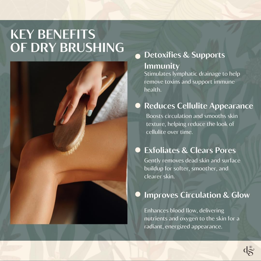 Dry Brush for body with Natural Boar Bristle & Bamboo Handle. Dry Body Brush for Lymphatic Drainage, Cellulite, Dead Skin. For Circulation & Smooth Skin. Gifts for Women.1 unit with box