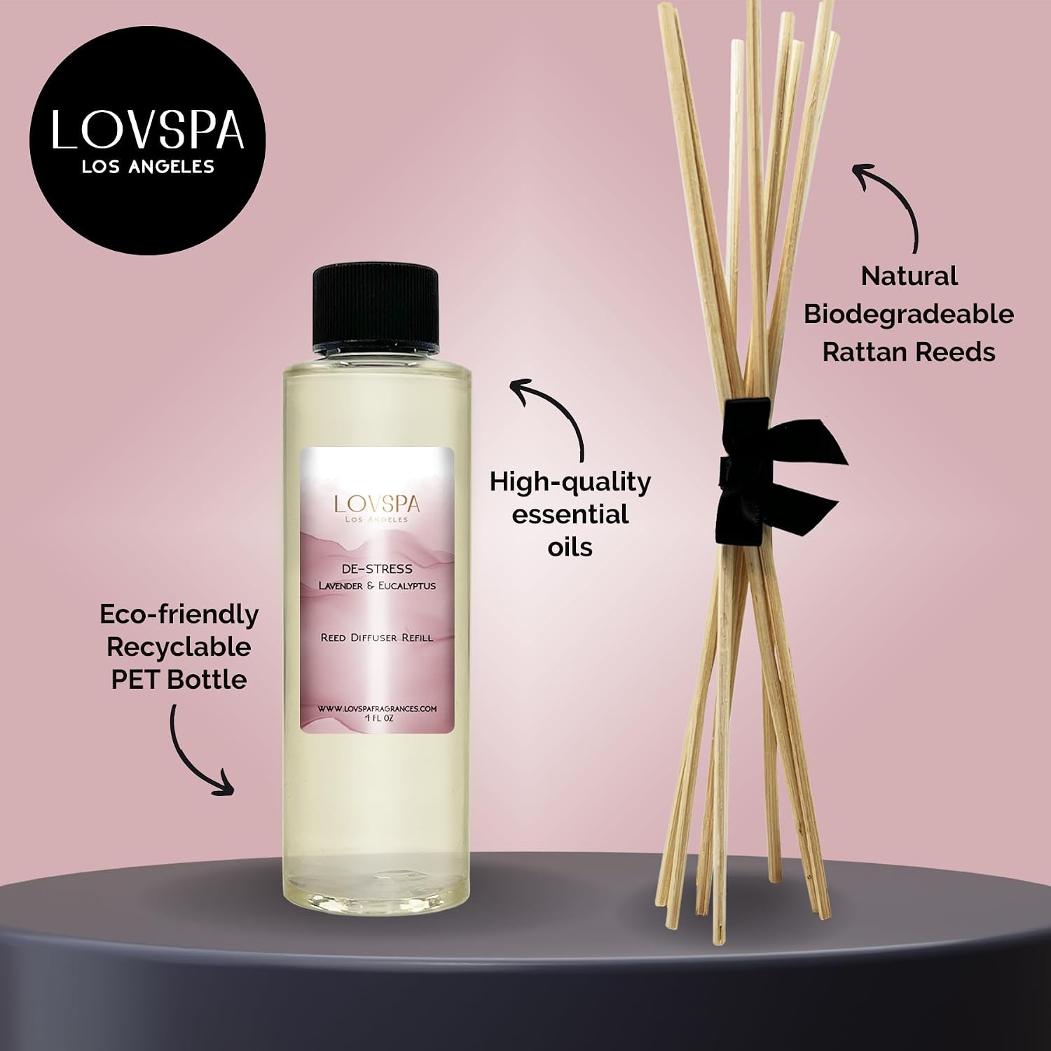 De-Stress Lavender Eucalyptus Diffuser Oil Refill, 4 oz, Fragrance | Lavender, eucalyptus, and woody balsamic profile, includes replacement reeds, spa aroma, guest bathroom, powder room