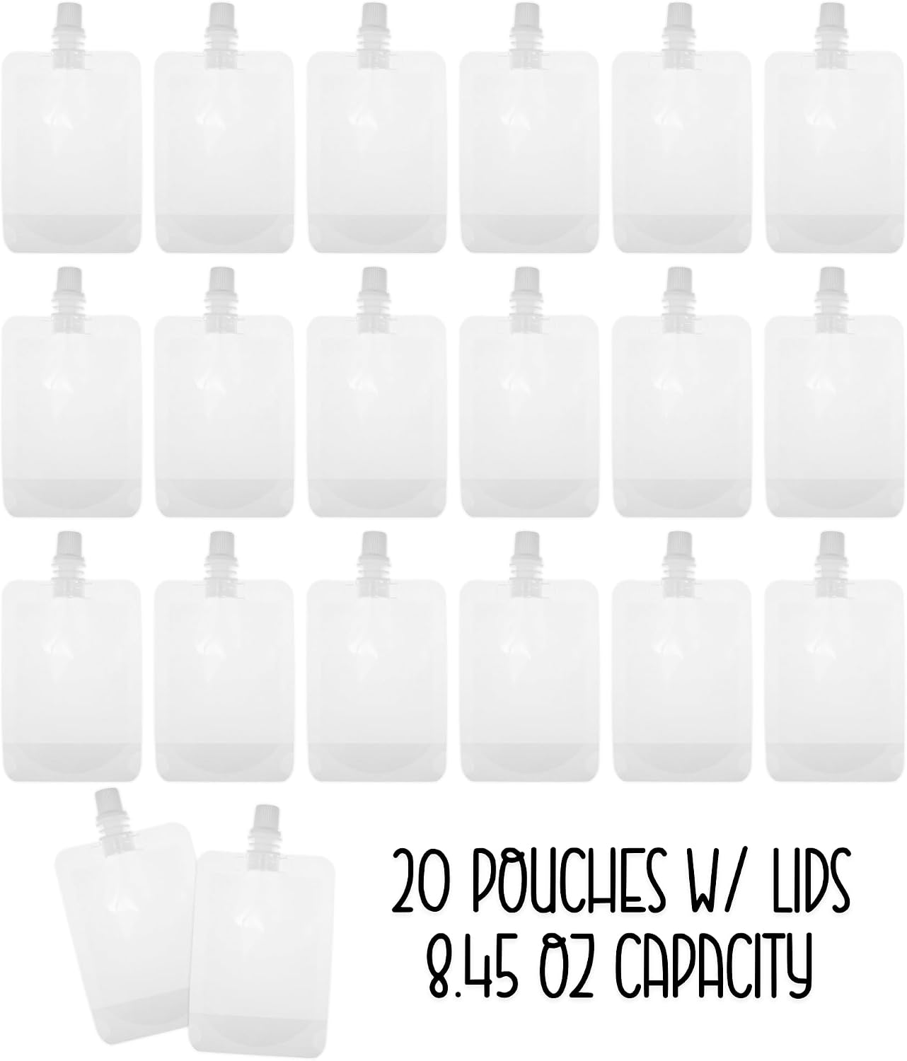 Squeezable Wax Melt Pouches 250ml / 8.45oz 20pk Bags for Liquid Squeezy Food Grade Reusable Drink Bags Cruise Flask Events Book Liquor Empty Concealable