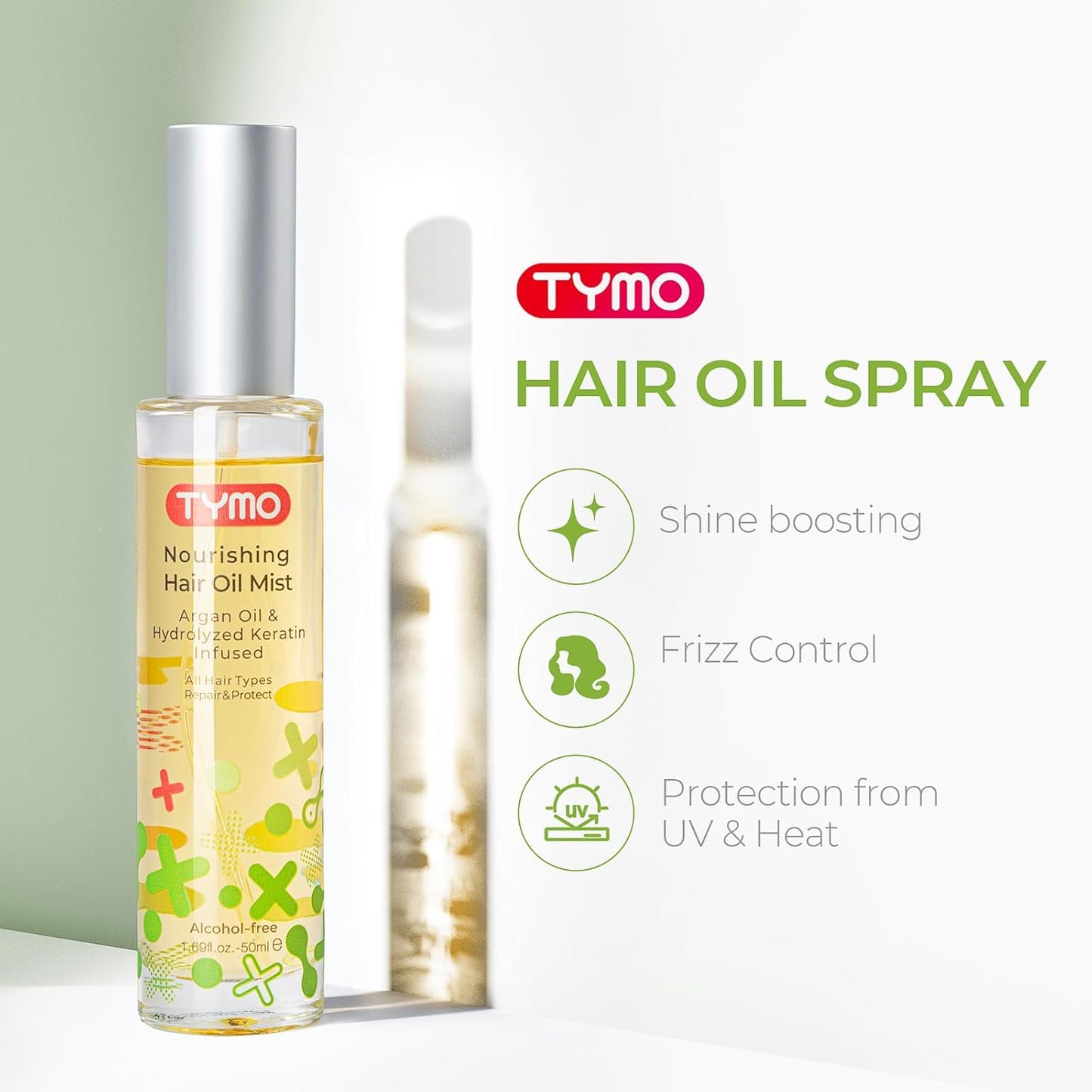 TYMO Argan Oil Spray - Hair Oil for Frizzy & Dry Hair Heat Protectant, Organic Pure Formula, Daily Use for Hair, Smooth Damaged Ends, Add Shine