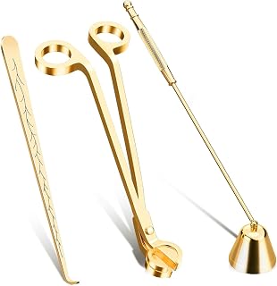 Candle Wick Trimmer, 3 in 1 Candle Accessories Set,Candle Snuffer and Wick Dipper, Candle Wick Cutter Trimmer with Gift Package for Candle Lover (Golden)
