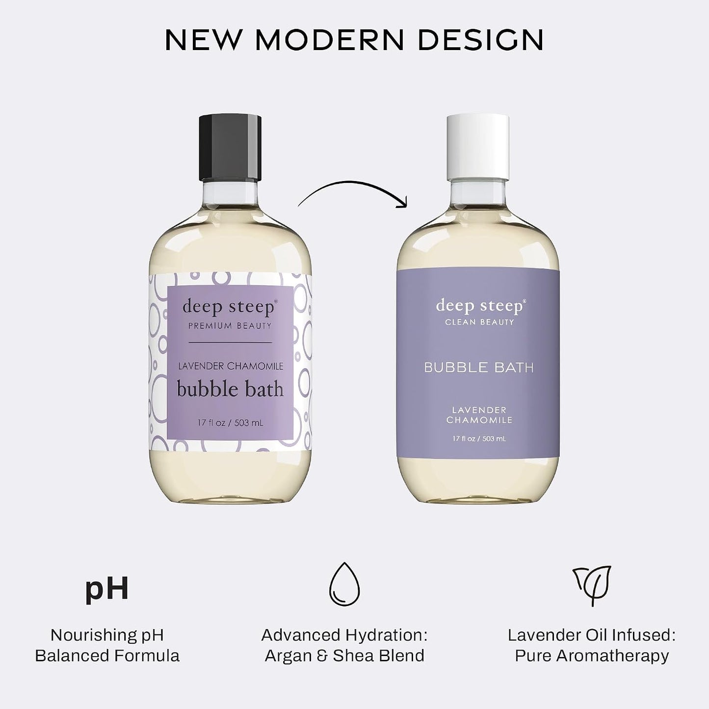 Deep Steep Lavender Chamomile Bubble Bath for Women, Hypoallergenic, Clinically Tested, Clean Formula for Sensitive Skin, Sulfate-Free, 17 fl oz Bottle, Essential Bath Accessories