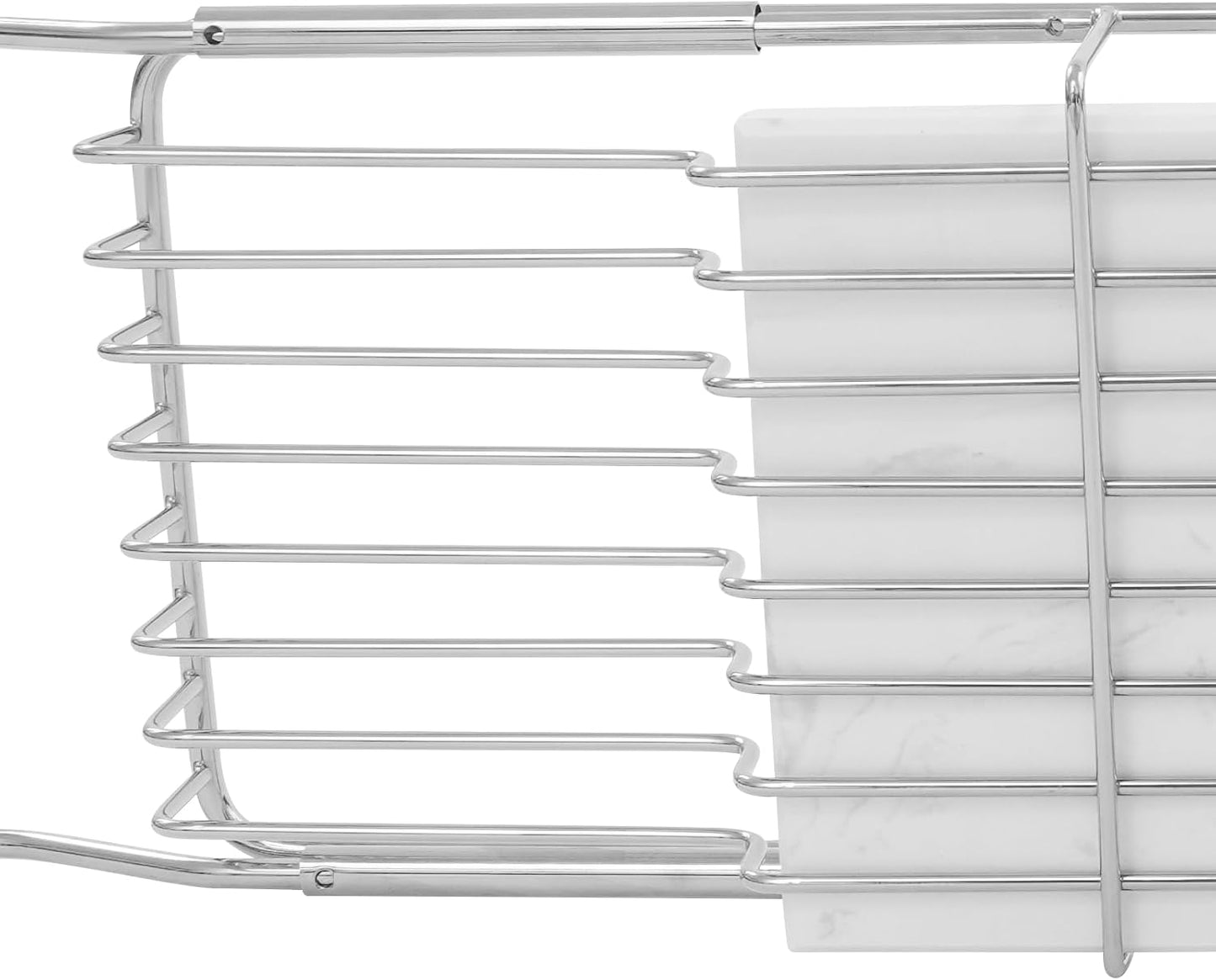 Stainless Steel Bathtub Tray with Removable Marble Board,Extendable Rectangular Bathtub Tray,Adjustable Bath Caddy Board for for Bath Bombs, Spa, Shower (Silver+White)