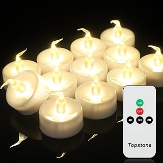 Topstone Flameless LED Candles with Remote Control - Warm White Flickering Battery Operated Candles, 400+ Hours,Timer Function, 4H/6H/8H Auto-Off,Electronic Tea Candles for Home Decor, Wedding, Party