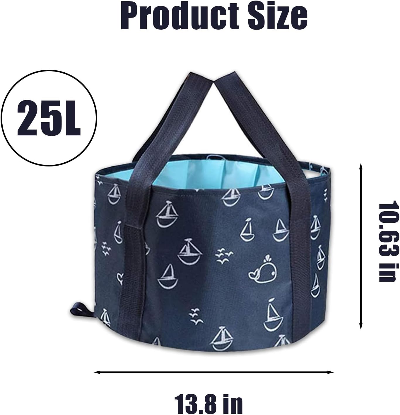 Collapsible Foot Soak Bucket 25L, Portable Foot Bath Basin, Foldable Travel Pedicure Tub, Double-Layer Leak-Resistant PEVA Liner, Reinforced Fabric, Hanging Loop(Blue)
