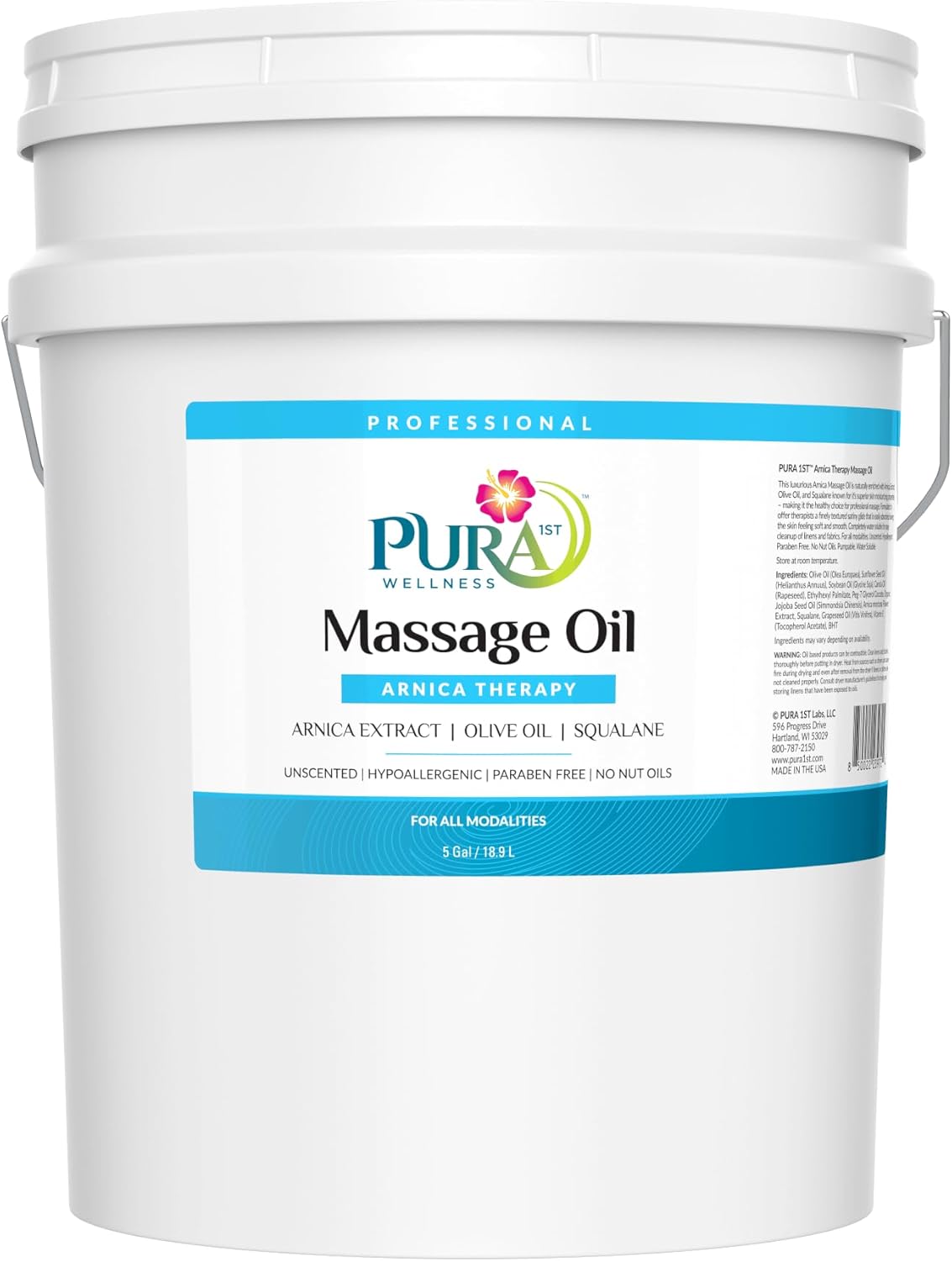 Arnica Therapy 5 Gallon Massage Oil, Arnica Extract, Professional, Massage Therapy, Deep Tissue, Unscented, Hypoallergenic, Natural Ingredients, Skin Hydrating, Moisturizing, Muscle Relief