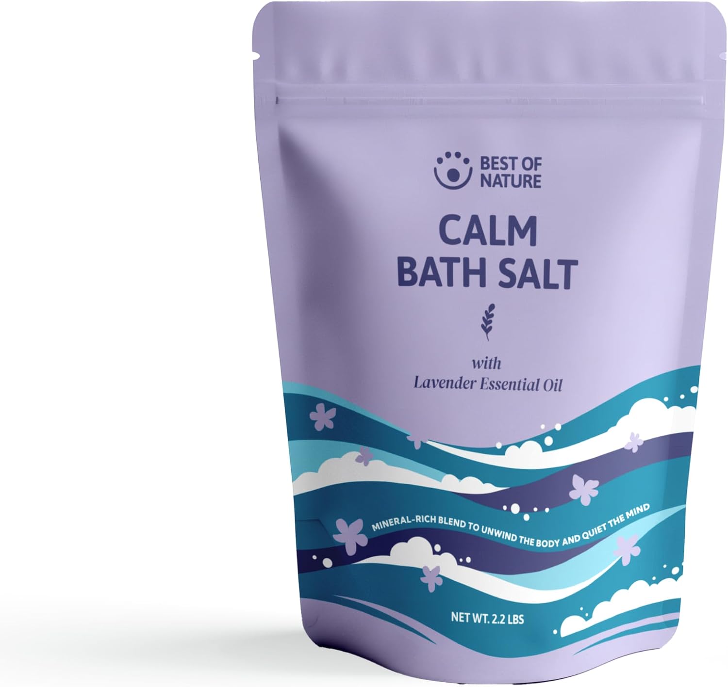 Best of Nature Calm Epsom Salt Bath Soak with Lavender Essential Oil, Mineral-Rich Bath Salts, Resealable Bag, 2.2 lb