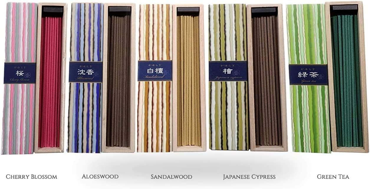 nippon kodo Kayuragi Incense Collection - Japan Classics Bundle 40x5 - Floral and Aromatic Wood Scents for Relaxation, Meditation, Prayer, Reading, Yoga - Clean Burning, Pure Scent