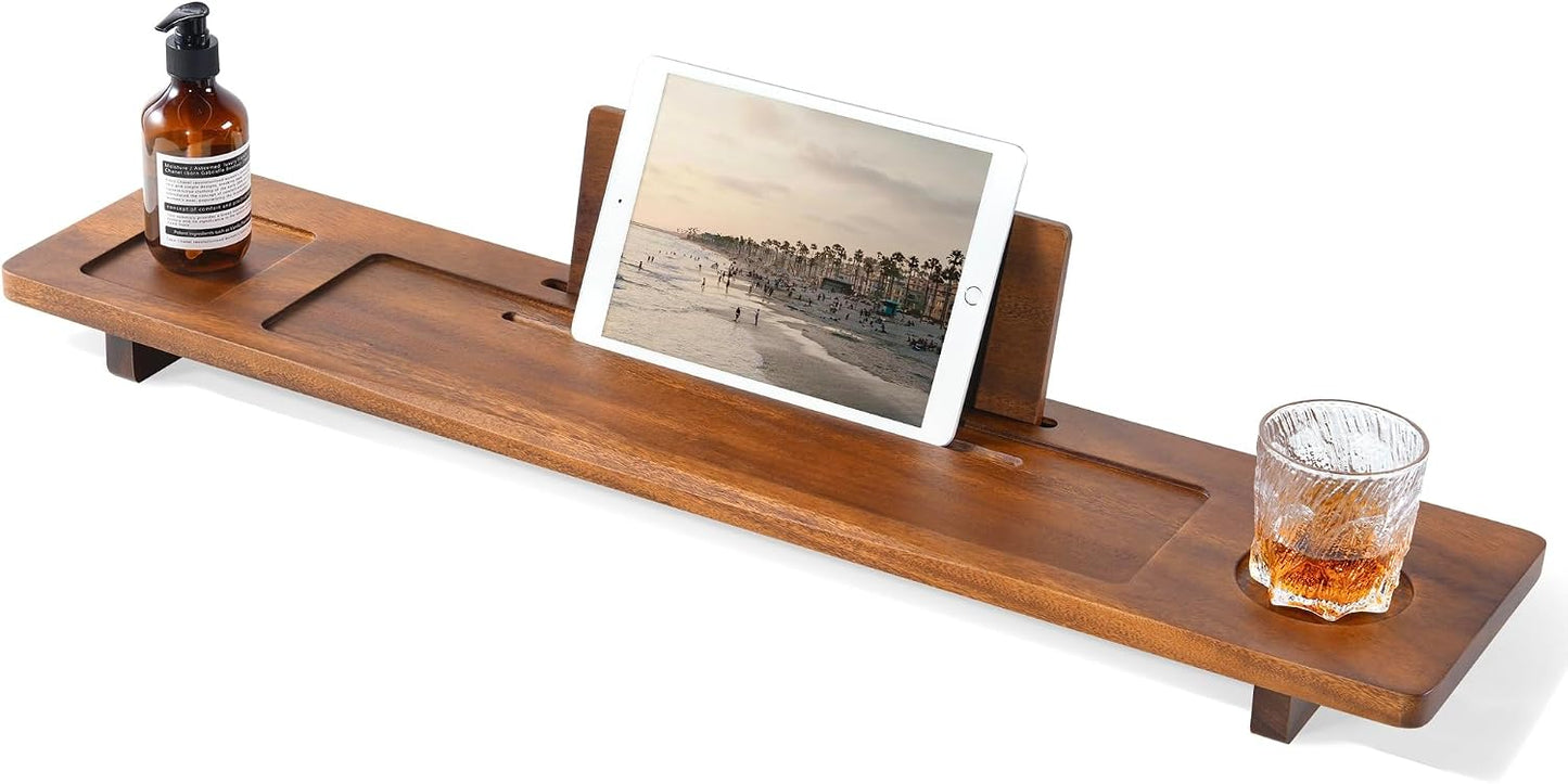 Wood Bathtub Tray Caddy - 35" Non-Slip Luxury Bath Board for Freestanding Tub - Premium Wood Bathtub Organizer with Wine Glass, Book & Phone Holder for Spa Relaxation, Gift Ideas