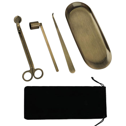 4 in 1 Candle Accessory Set, Candle Snuffer, Candle Wick Cutter, Candle Dipper, Storage Tray Plate, Candle Care Kit with