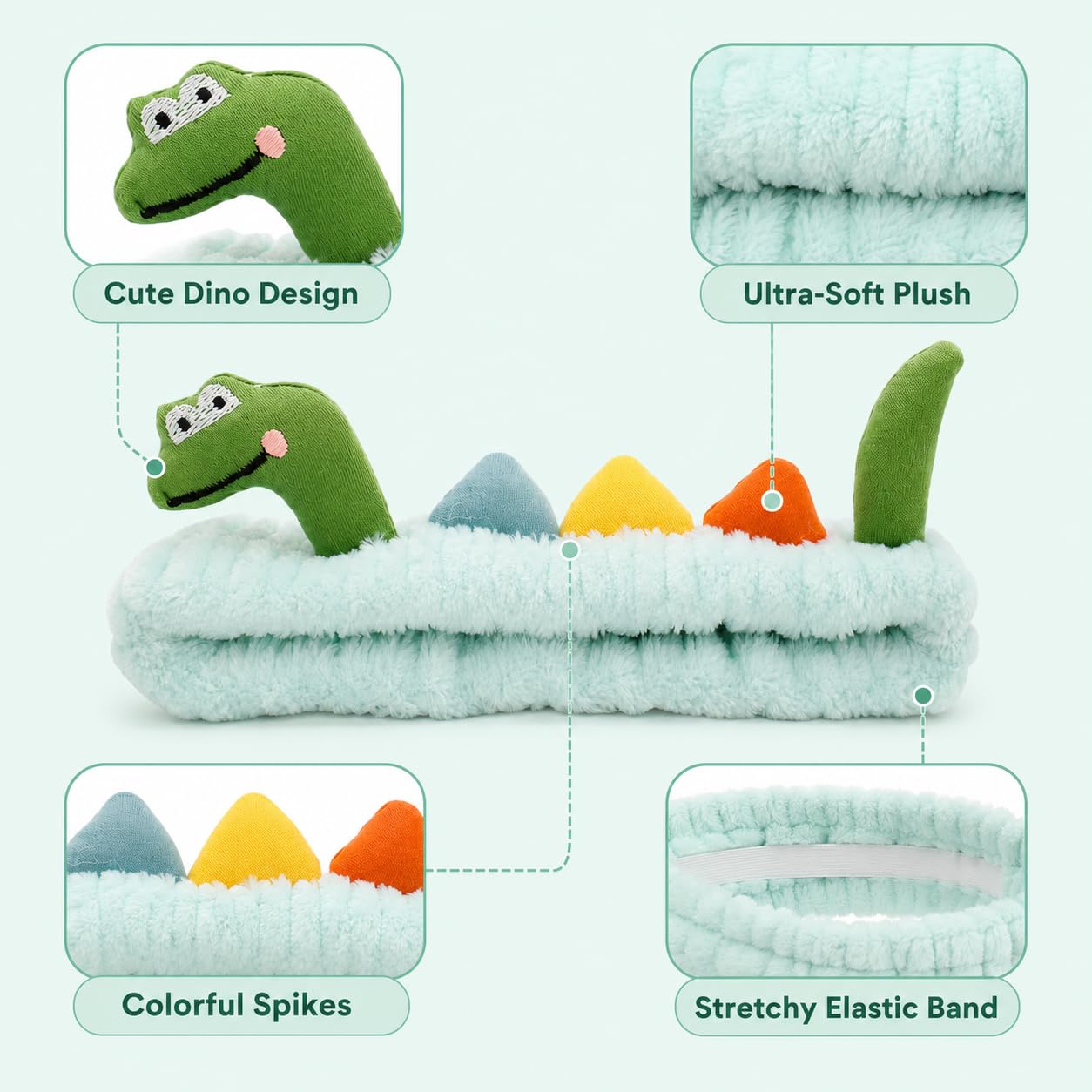 Funny Dinosaur Headband Cute Animal Cat Duck Frog Dinosaur Snail Kawaii Spa Headband Hair Accessories for Washing Face Shower Sports Beauty Skincare (Style 19)