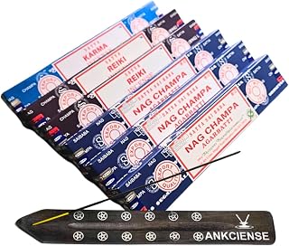 Satya with ANKCIENSE Incense Holder Pack of 3 fragrances Variety Pack of 90 Sticks. Nag Champa, Reiki & Karma Insense Insence