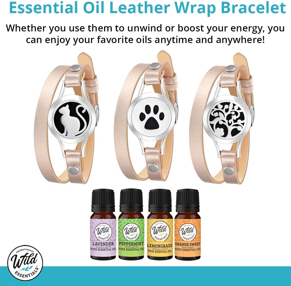 Wild Essentials Nautical Star Essential Oil Leather Wrap Bracelet Diffuser, Gift Set, Lavender, Lemongrass, Peppermint, Orange Oils, 12 Pads, Customizable Color Changing Perfume Jewelry, Aromatherapy
