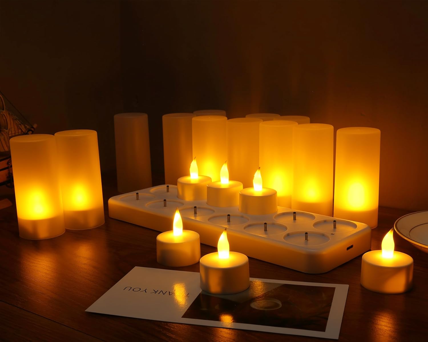 WoneNice Rechargeable Tea Lights Flickering Flameless Candles with Charging Base and AC Adapter, Romantic for Mother's Day Lantern Party Restaurants Weddings Christmas and Holiday Decoration