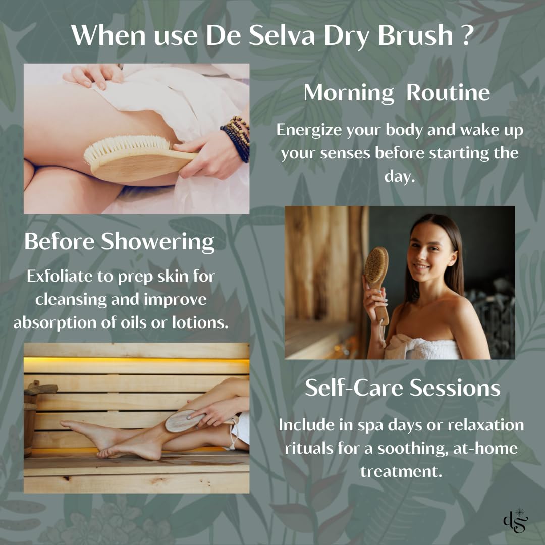 Dry Brush for body with Natural Boar Bristle & Bamboo Handle. Dry Body Brush for Lymphatic Drainage, Cellulite, Dead Skin. For Circulation & Smooth Skin. Gifts for Women.1 unit with box