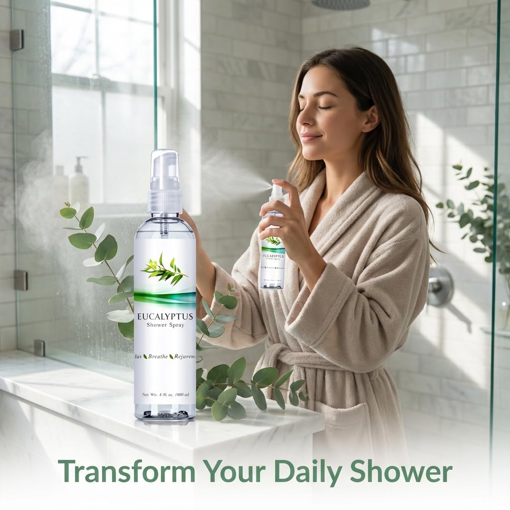 Three Drops of Life Eucalyptus Shower Spray, Premium Essential Oil Mist, Spa Quality for Strong Refreshing Scent, Home, Office and Bath (Eucalyptus Spray for Shower, 4oz)