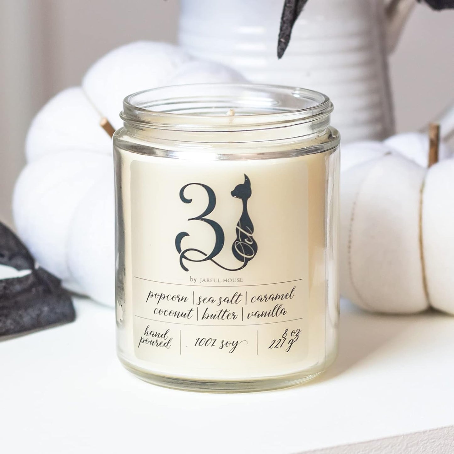 Halloween Candle October 31st | Strong Scented Soy Candle Caramel Popcorn Sea Salt Coconut | Fall Home Fragrance | Housewarming Gift