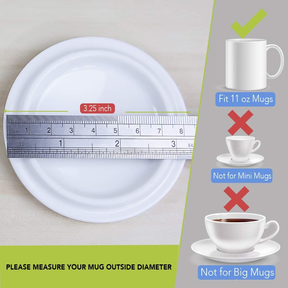 2 Pieces Reusable Mug Lids for Ceramic Mugs, 11 Ounce White Ceramic Cup Lid, Drink Cover for Outdoors, Cup Cover to Keep Warm, Fits Mug with Outside Diameter 3.25 Inch, Best for Hot and Cold Beverage