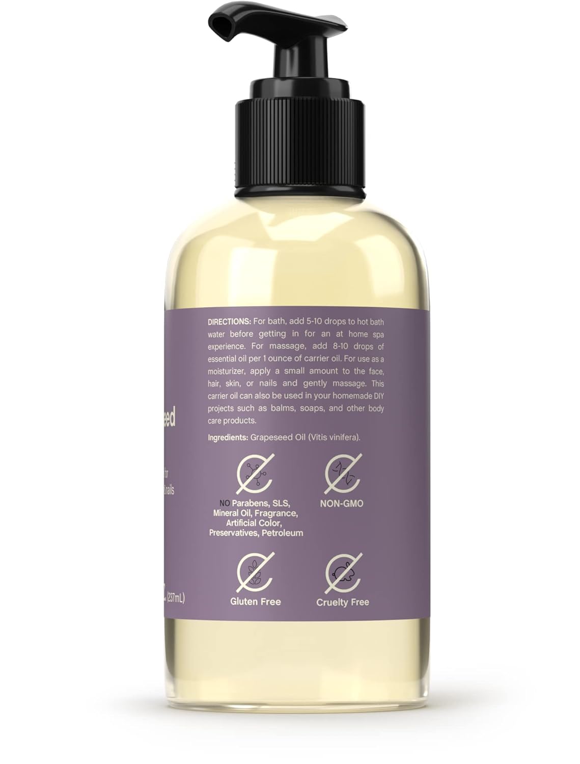 Coera Grapeseed Oil Cold Pressed | 8 fl oz | Moisturizer for Face, Hair, Skin, and Nails | Free of Parabens, SLS, & Fragrances