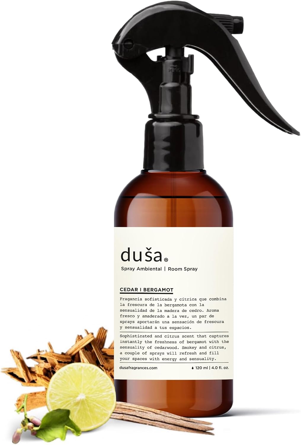 Dusa Cedar and Bergamonte Room Spray - 4 fl oz - Ultimate Home Fragrance, Bed Room Essentials & Soothing Fabric - Natural Air Freshener & Linen Mist for Home - Eco-Friendly Odor Eliminator