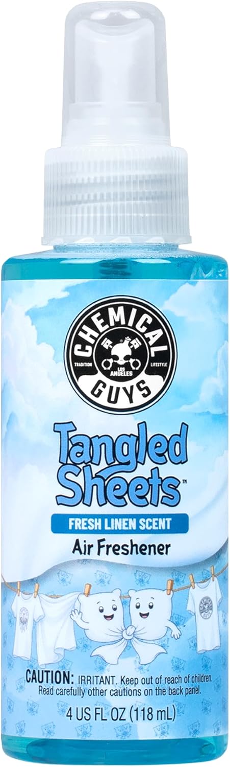 Chemical Guys Tangled Sheets Fresh Linen Scent Air Freshener Spray and Odor Eliminator, Clean Fabric Inspired Spray for Home, Office, Bathroom, Dorm, and Car Interior - 4 Fl Oz