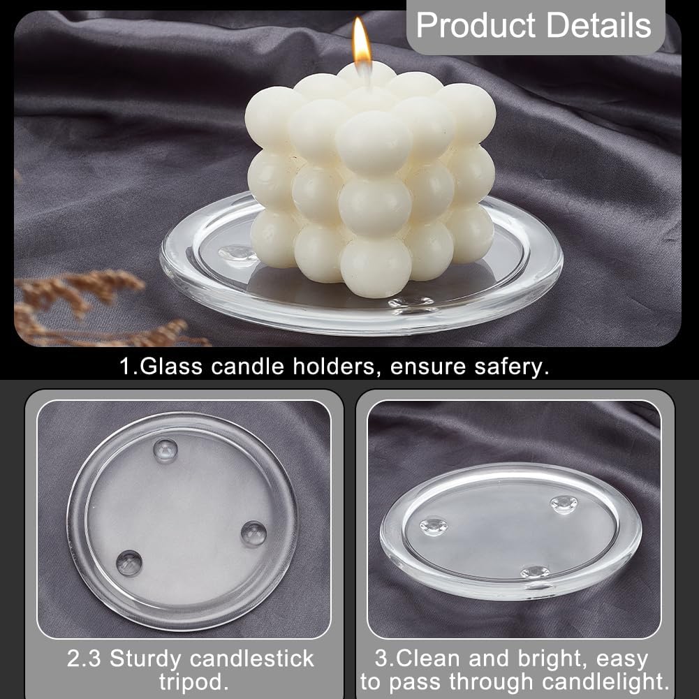 BENECREAT 6Pcs Clear Glass Candle Plates, 5.1 inch Flat Round Glass Candle Holders Tray Plates Holder for Candle Decoration, Dinning Wedding Party Table Centerpiece