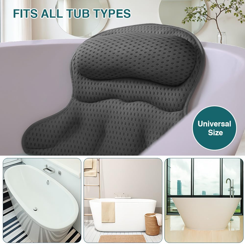 Bath Pillows for Tub, Bath Pillow Luxury Bathtub Pillows for Head and Neck Support - With 4D Air Mesh Fabric & Strong 6 Suction Cups, Tub Pillow For Bathtub, Bath Accessories & Spa Gifts For Women Men