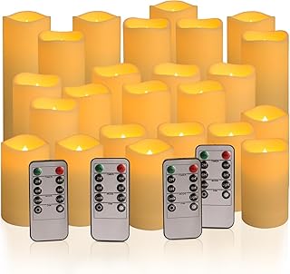 fclayvts 24-Pack LED Flameless Candles with Remote Control -Flickering Electric Candles- Timer Candles -3D Flame, for Halloween Christmas Parties,Wedding,Home,Gift and Special Occasions(Three Sizes)