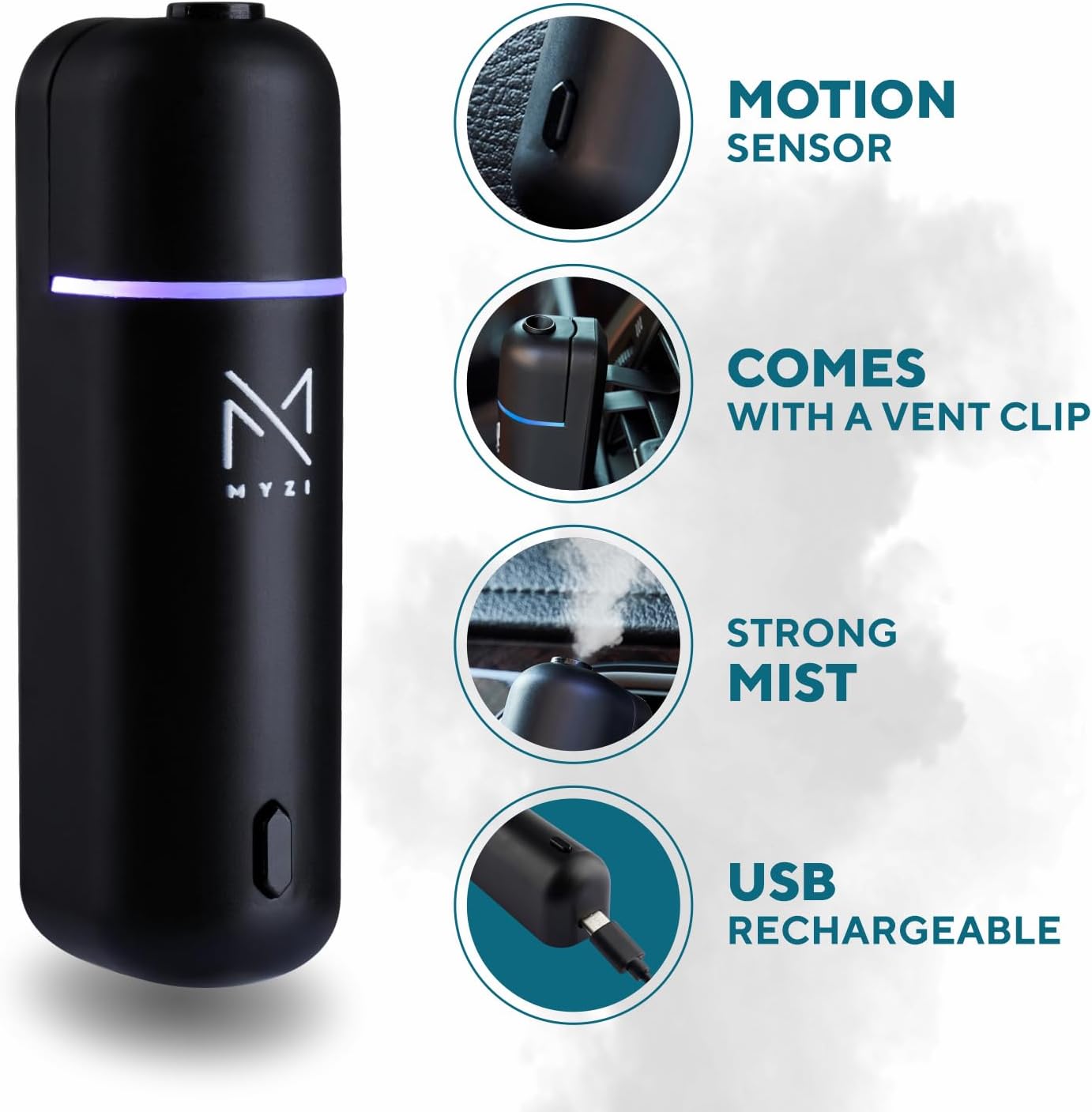 MYZI Car Air Freshener Diffuser, Waterless Diffuser Car Essential Oil Diffuser with 6 Refill Scents, Car Diffuser Air Freshener Car Fragrance Diffuser
