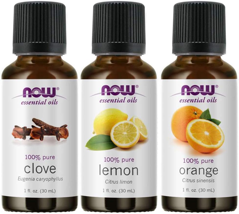NOW Foods 3-Pack Variety of Essential Oils, Blues Relief Blend - Orange, Clove, Lemon, 1 Ounce